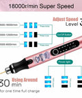 3-Speed Cordless Mini Drill Pen With 8 Small Bits For Jewelry Making And Resin Crafts, Rechargeable Electric Hand Drill Pin Vise Set, Ideal For Resin Plastic Wood Keychains DIY Pink showing speed settings and power light