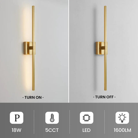 Gold 30 Inch Rotatable Modern Vanity Light With 5CCT LED, Dimmable Over Mirror Bathroom Wall Sconce turned on and off