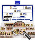 Beast Mode 72 Piece M6 Metric Barrel Nuts And Cross Dowel Slotted Nut Kit in clear organizer with quality carbon steel hardware.