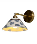 MECOLA Vintage Ceramic Shade Wall Sconce Adjustable Angle Wall Mount Light with floral design lampshade and metal arm.
