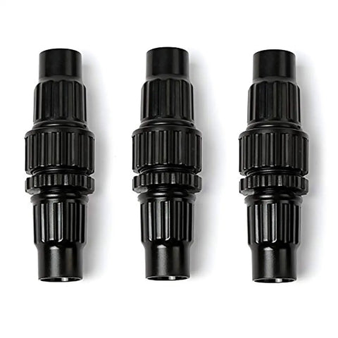 Garden Hose Repair Kit With 3/4 Inch Thread Adapters, 6 Piece Connector Set Including 3 Male And 3 Female Connectors With Washers, Fits 3/8 Inch Flexible Hoses, US GHT Standard, No Leak Easy Fix, three black connectors in a row