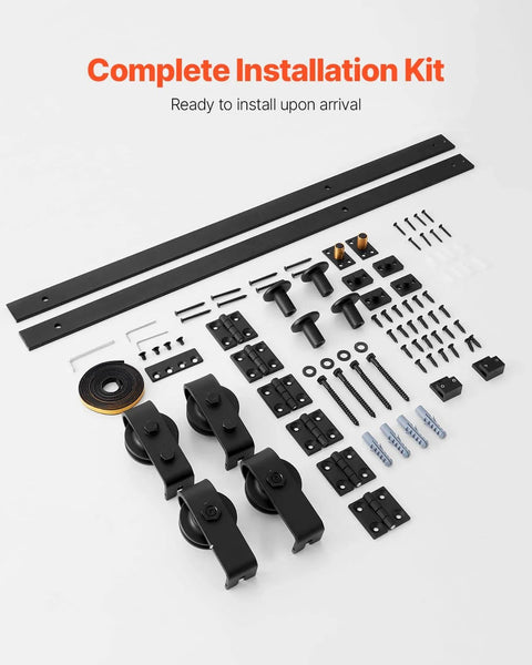 Heavy Duty Bi Folding Sliding Barn Door Hardware Track Kit Fits Four 15 Inch Closet Pantry Or Laundry Doors With Smooth Quiet Operation Easy To Install And Supports Up To 330 Lbs For Commercial And Home Use installation components display