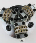 Five Inch Litchi Surface Bush Hammer Plate for Angle Grinder with 5/8-11 Thread; features 3 rollers and 30 pins per roller.