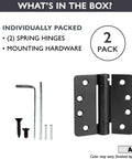 Self Closing Door Hinges 2 Pack Flat Black Mortise Spring Hinges For 4 By 4 Inch Interior Doors With One Quarter Inch Radius Corners Spring Loaded And Easy Install Includes Locking Pins And Hex Wrench Built To Last, spring hinges with hardware