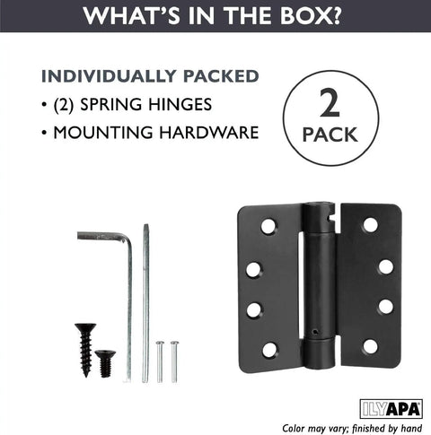 Self Closing Door Hinges 2 Pack Flat Black Mortise Spring Hinges For 4 By 4 Inch Interior Doors With One Quarter Inch Radius Corners Spring Loaded And Easy Install Includes Locking Pins And Hex Wrench Built To Last, spring hinges with hardware