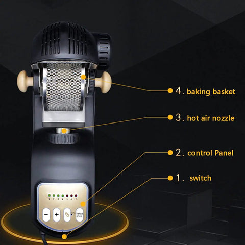 Fresh Batch Game Changer Home Coffee Roaster With Smooth Hot Air Flow showing control panel and hot air nozzle.