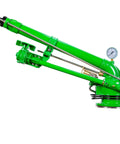 2-inch impact sprinkler with pressure gauge for farm irrigation, showing adjustable spray gun and gauge, in green.
