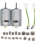 Twin Pack 24V RS555 35000RPM Electric Motors For Power Wheels Upgrade Kit, showing motors, gear sets, and wires