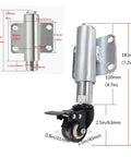 Heavy Duty 1.5 Inch Swivel Caster Gate Wheel Flat Free Polyurethane Roller With Retractable Spring Shock Absorber dimensions and design details.
