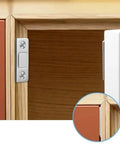 Self-Adhesive Magnetic Cabinet Catches with Invisible Drawer Locks installed on wooden cupboard, close-up view