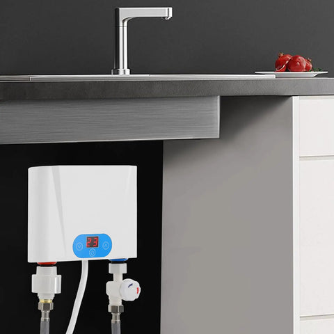 Ace Wall Mounted Tankless Water Heater Delivers Instant Hot Water With 220Volt 5Point5Kilowatt Fast Heating For Kitchen And Bathroom Featuring Slick Space Savvy Build under a kitchen sink.