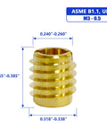Brass Knife Thread Wood Inserts For Hardwood M3 0.5 Internal Threads 0.375 Inch Long Pack Of 10 with dimensions shown