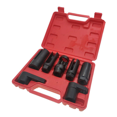 Oxygen Sensor Socket Set 7 Piece Fits 22mm Seven Eighth Inch 27mm And 29mm For Easy O2 Sensor Removal And Installation Universal Puller Tool With Three Eighths Inch Drive Fits Most Vehicles in red case