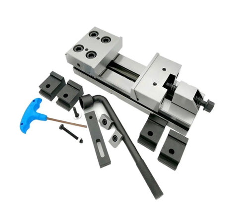 Heavy Duty Quick Action Industrial Vise Delivering Killer Parallel Grip For Secure Clamping On Mini Cnc Milling Machines And Straight Up Reliability On Any Workbench, showing vise and accessories.