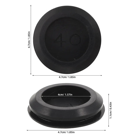 Silicone Hole Plugs 10 Pack Black Round Waterproof Panel Plugs For Appliances And Furniture Hole Covers Fits Universal Panel Interfaces Leakproof Flush Seal Easy Install showing dimensions
