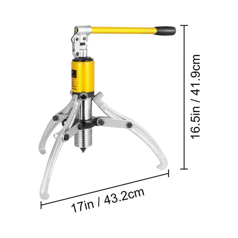 Hella Tough 15 Ton Hydraulic Gear Puller Kit with adjustable jaws, 17in length, for extracting automotive components.