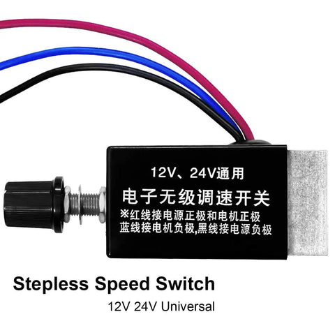 Universal 12V And 24V Motor Speed Controller Electronic Stepless Regulator Switch with wiring and knob