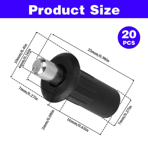 Product size diagram of one pin from 20 Pcs Cabinet Door Repair Pins With Springs Loaded Latch Pins For Damper Replacement And Shelf Support.
