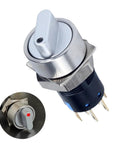 Five Eighth Inch Mini Latching Metal Rotary Switch 12 To 24 V DC LED Illuminated 3 Position Knob Selector DPDT Red LED Light