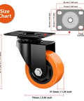 3 Inch Heavy Duty Caster Wheels Set Of 4 In Orange Polyurethane For Industrial Use, size chart for swivel top plate castors