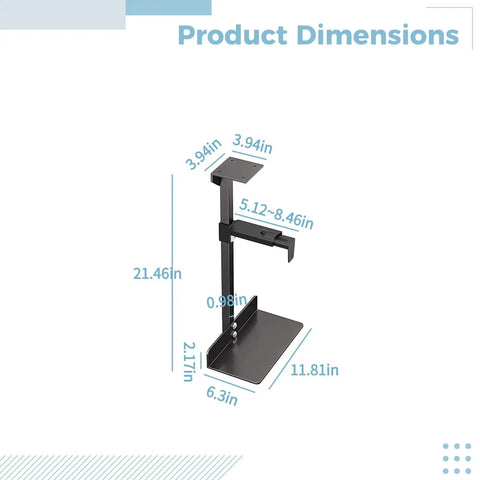 Tough As Nails Under Desk CPU Bracket dimensions shown with height and width measurements in inches and solid steel material.