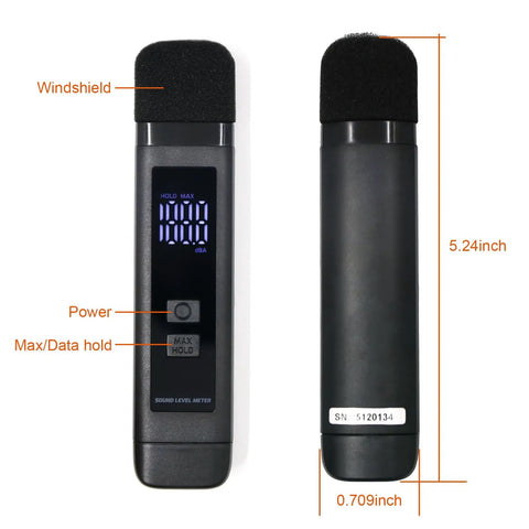 Pocket Decibel Meter With LCD Display, Max Data Hold And Battery Indicator, Reads 30 To 130 dBA, Rechargeable SPL Noise Monitor For Home, Office, Or Noisy Neighbors, Handy Sound Level Meter For Quick Real Time Readings, black 5.24-inch