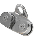 Marine Grade 316 Stainless Steel Cam Cleat For 3 To 15mm Ropes, silver piece showing cam tooth design, front view