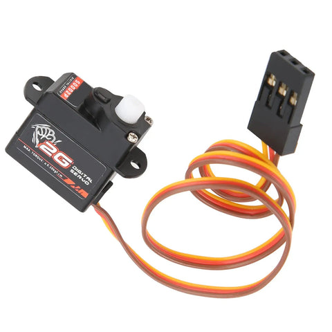 Slick Compact 2G Digital Servo With Rock Solid Torque And Sick Power Coreless Motor for RC vehicles, with wires and small design.