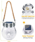 Outdoor Solar Lanterns 2 Pack IP65 Waterproof Hanging Lights With Warm Amber and RGB Glow Crackle Glass Ball with measurements.