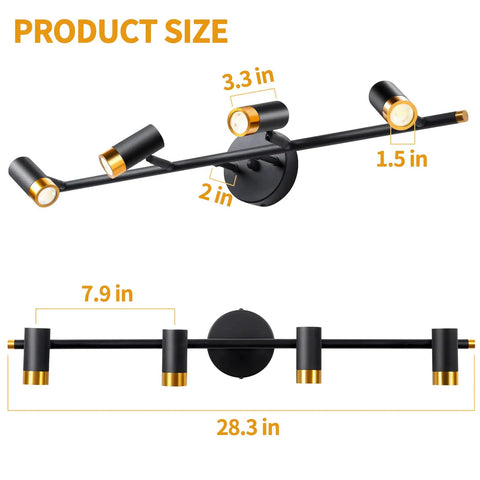 Dope Four Light Black Vanity Lights Over Mirror With Plug In Cord Sleek Industrial Wall Sconce For Bathroom And Kitchen Island Plug In Track Lighting Includes Bulbs 900 Lumen Output 28 Inch Length