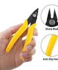HongWay 5in diagonal micro flush cutters with yellow anti-slip handle held in hand