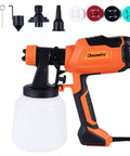 Power HVLP Paint Sprayer With 3 Spray Patterns And 4 Nozzle Sizes For Furniture Cabinets Fences Walls And More, 450W Electric Sprayer Gun, DIY Friendly Cleaning Brush Needle And Viscosity Cup shown with accessories