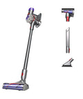 V8 Plus Cordless Vacuum Cleaner for Hard Floors and Carpets, Detangles Hair and Pet Hair, shown with all attachments