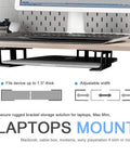 Under Desk Laptop Mount With Adhesive And Screws Aluminum Shelf Holder for Laptop And Accessories with Anti Scratch Silicone Pads installed under desk holding keyboard.