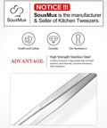 Two Pack 12 Inch Cooking Tweezers Tongs With Precision Serrated Tips Stainless steel tweezers detail, manufacturer notice.