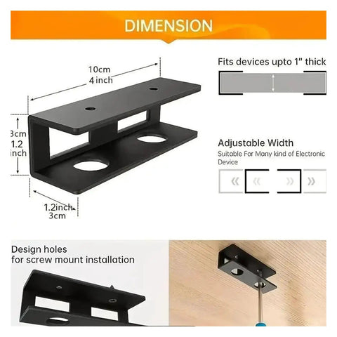 Dimensions of Badass Under Desk Laptop Holder With Metal Mount Shelf for Keyboard Home Office Setup, showing adjustable width and installation.