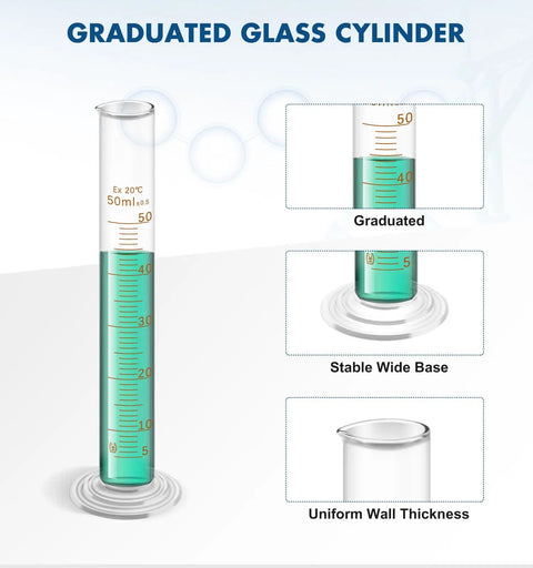 Graduated 50ml glass cylinder from Must Have Glass Labware Starter Kit For Home Lab And Classroom Beakers 50 100 250 500ml