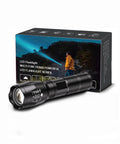 Beefy Military Grade 3000 Lumen LED Handheld Flashlight With 5 Modes, Waterproof For Camping, Biking, Hiking, Black, Packaging Box