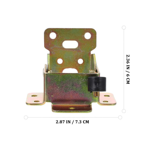 Front view of zinc-plated folding hinge bracket for furniture with mounting holes, 2.87 x 2.36 in