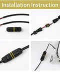 Installation of Outdoor IP68 Waterproof Junction Box Cable Connector 2 Way 3 Pin M16 Plug For 3.5-10mm Wires with instructions