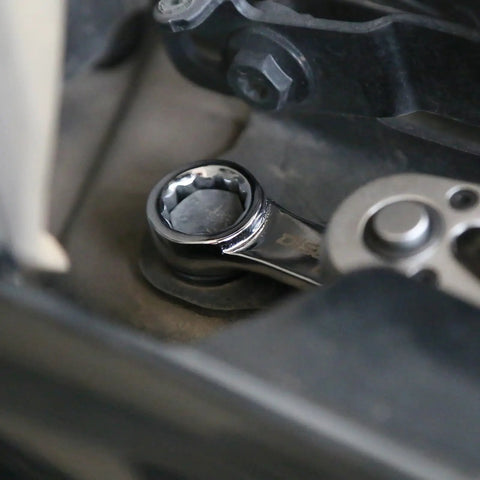 10 Piece Metric Torque Wrench Adapter Set 10mm To 19mm in Chrome Vanadium Steel in use on a bolt, showcasing installation