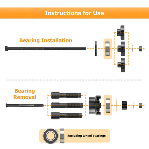Wheel Bearing Puller Tool Kit For Motorcycles 0.75 Inch 1.0 Inch And 25mm Bearings ABS Or Non ABS Fits 2000 Through 2025 Models instructions