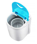 No Fuss Portable Washing Machine With Ultrasonic Deep Clean And Smooth Spiral Rinse 10 Lb Compact Washer Dryer Combo top view with blue lid and plastic drum