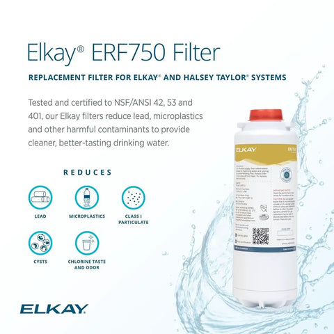 WaterSentry Lead and Microplastics Home Water Filter with NSF Certified Residential Cartridge, product details on background.
