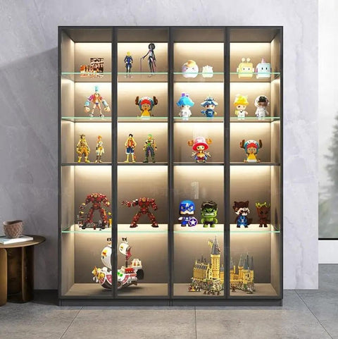 Display case with lit shelves using Lit Led Linkable 12 Inch Light Strips Kit With Switch For Warm 3000K Cabinets