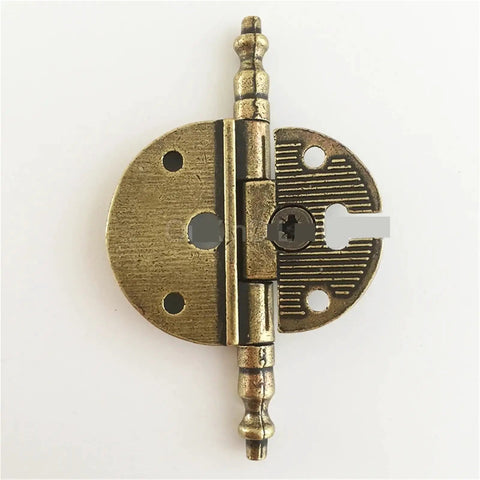 Top Shelf Old School Bronze Furniture Hinges For Cupboards And Wardrobes Rock Solid Zinc Alloy Heavy Duty Replacement Hardware For Wooden Cabinet Doors And Storage Drawers Small Size, round hinge close-up view.