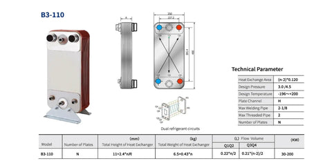 Heavy Duty Plate Heat Exchanger And Industrial Air Condenser Slick Compact Cooling Unit With Badass Heat Transfer and No Sweat Mount For Garage Or Workshop, B3-110 model, steel design.