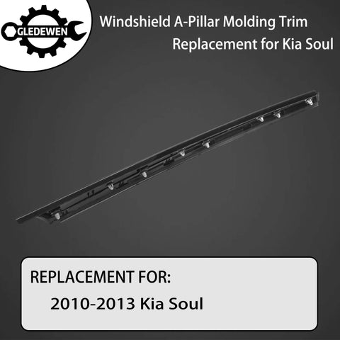 Windshield A-pillar molding trim for Kia Soul 2010-2013, black plastic with mounting clips