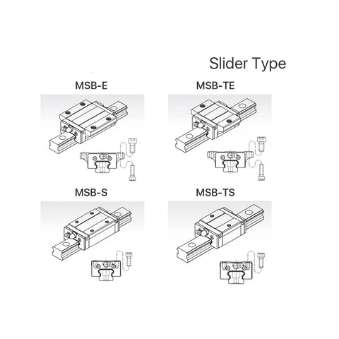 High Precision PMI Linear Guideway Carriage For CO2 Laser Cutting Machine universal metal parts slider types MSB-E, MSB-TE, MSB-S, MSB-TS