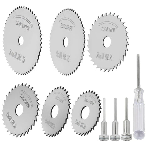 1/8 And 1/4 Inch Hex Round Shank Rotary Drill Saw Set With 6 HSS Cutting Blades For Wood Plastic Aluminum Brass Copper, Perfect For DIY Projects And Home Tool Kit, Fits Most Rotary Tools; 6 blades and 3 mandrels